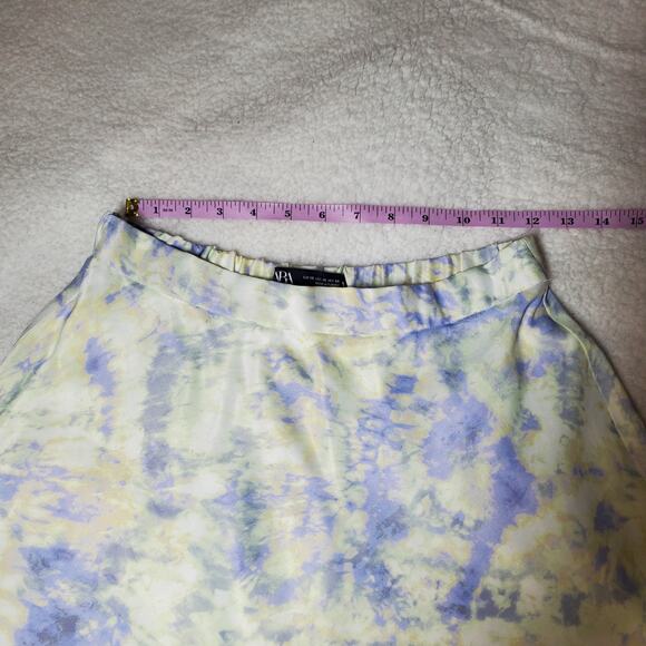 Zara Women's XS Purple Lilac Yellow White Tie Dye Mini Skirt Satin Viscose Silky - Picture 11 of 15
